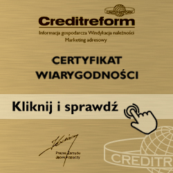 Creditreform, czyli międzynarodowa wywiadownia gospodarcza wyróżniła naszą firmę Certyfikatem Wiarygodności za bardzo dobrą zdolność płatniczą.